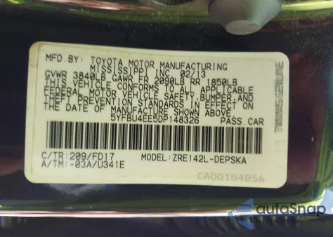 2013 Toyota Corolla S from USA, damaged, VIN 5YFBU4EE5DP148326